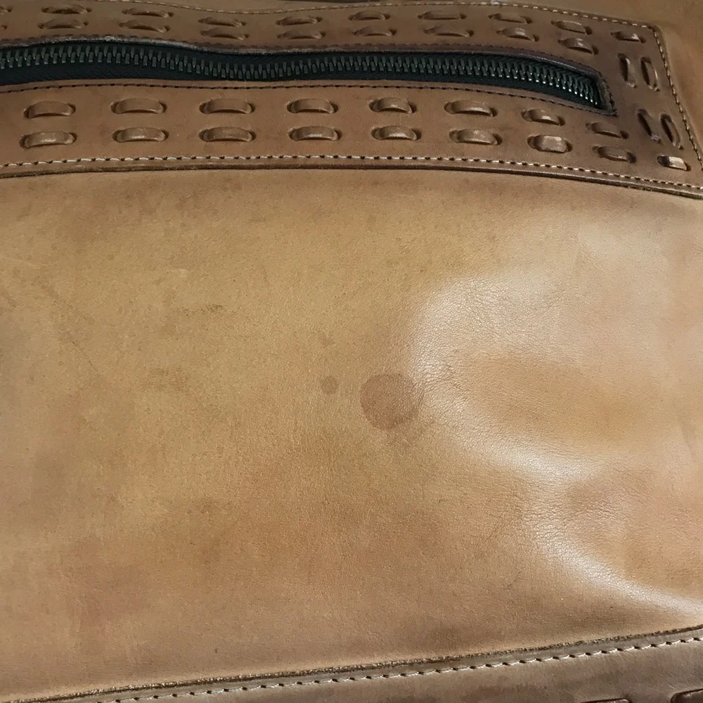 ZARA MENS LEATHER DUFFEL BAG TOO HANDLE CAMEL BROWN